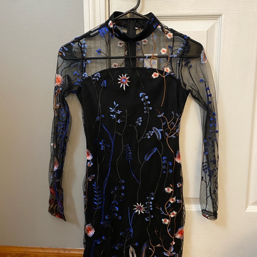 Miss Behave Black Floral Embroidered Kids Short Dress - Size 10